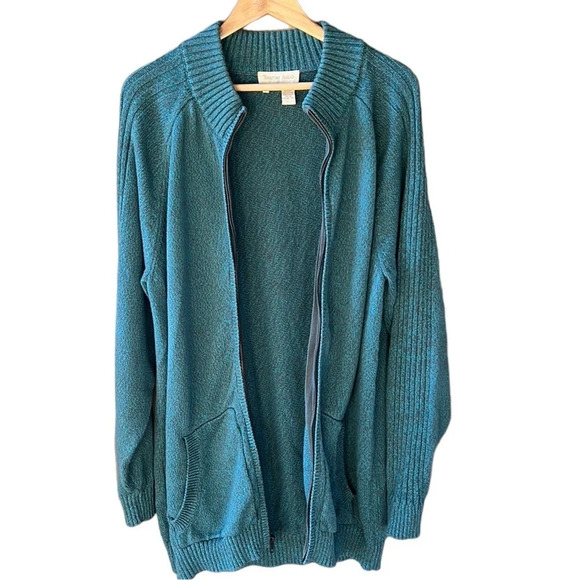 The Territory Ahead Men’s XLT Space Dye Teal Zip Up Knit Cardigan - Picture 8 of 8